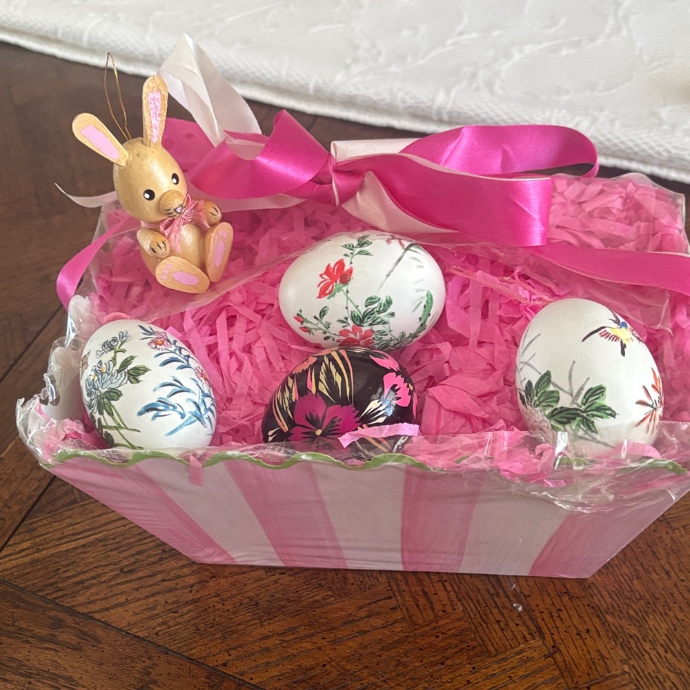 Easter Basket 
3 China eggs - 1 wooden egg